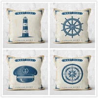retro marine throw pillow cover mediterranean cushion cover for sofas seahorse pillow polyester linen cojines navigation icon
