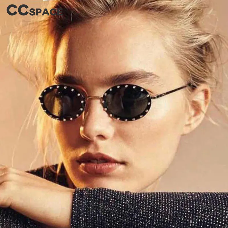 

46127 Diamond Oval Small Frame Luxury Sunglasses Men Women Fashion Shades UV400 Vintage Glasses