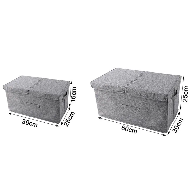 

Foldable 2 Grid Cotton Linen Storage Box with 2 Cover Washable Desktop Sundries Organizer Home Clothes Sock Toy Storage Boxes