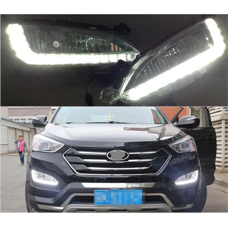 Светодио дный днем ходовые огни для hyundai Santa Fe IX45 2013 2014 2015 автомобильные
