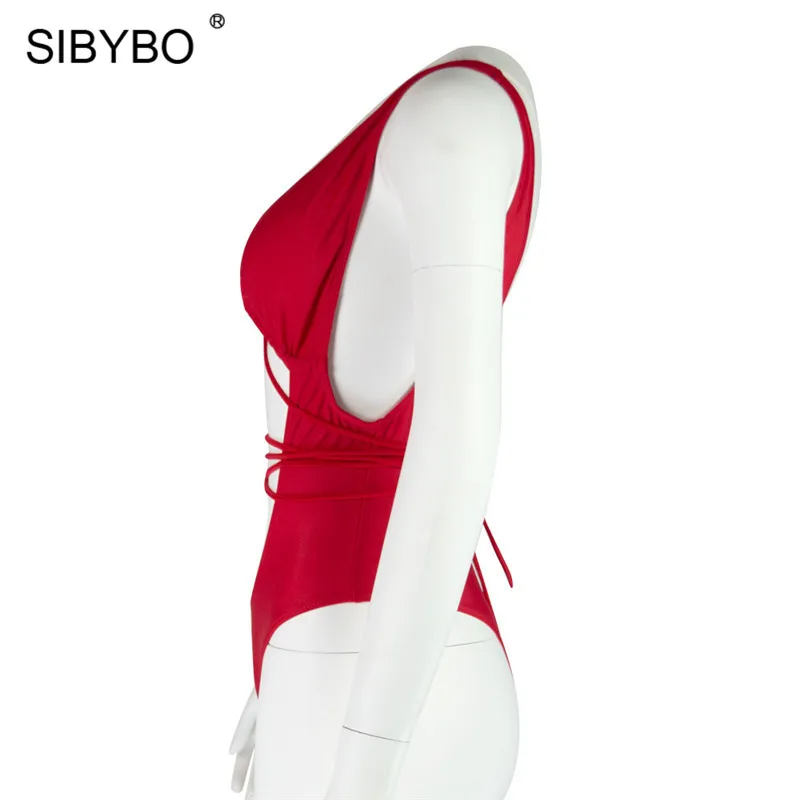 Женский холтер с вырезом Sibybo, комбинезоны без рукавов для стройных, бандажный костюм, боди на лето, повседневный бодисьют для пляжа