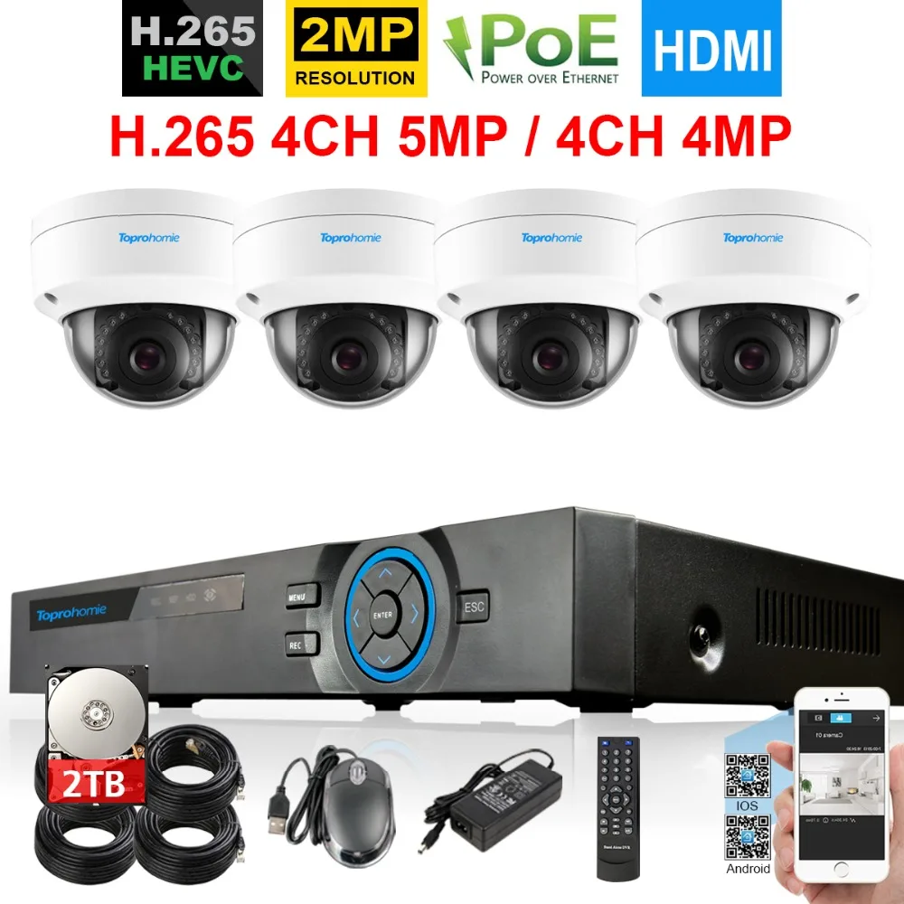 H.265 4CH POE 5MP система NVR 4 шт. 2Mp 1080 P камера/наружного наблюдения Onvif IP Камера CCTV
