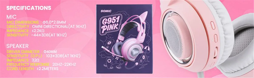 SOMIC G951S дети PS4 игровая гарнитура шлем розовый девушки кошка ухо ПК стерео гарнитура с микрофоном для Xbox One/телефон/ноутбук планшет