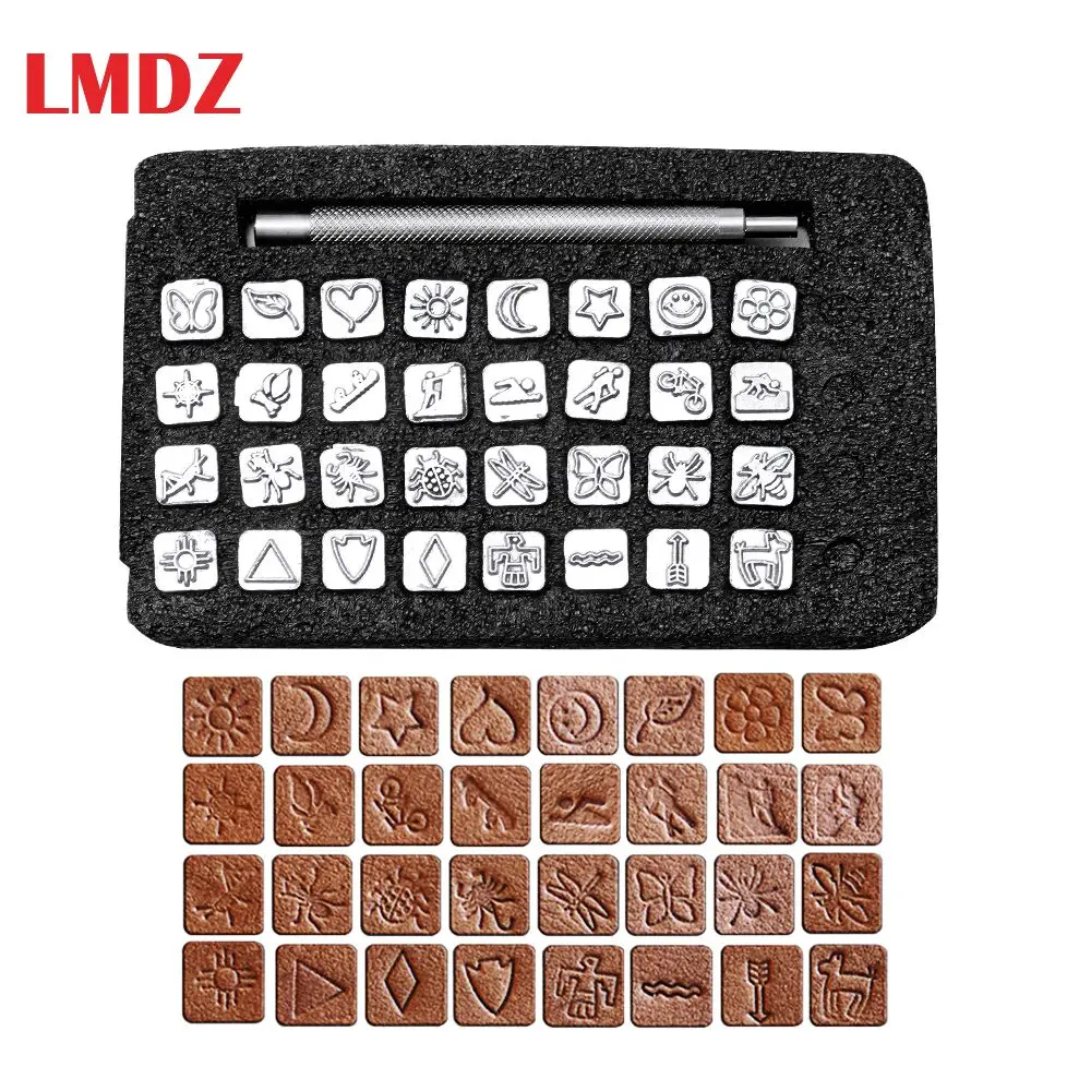 LMDZ 32 шт. инструмент для штамповки металла для резьбы по коже инструменты для штампов DIY дубления кожи Ремесло Печатный штамп набор штампов