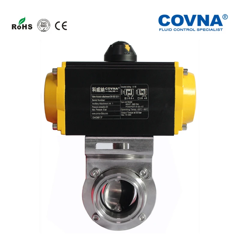 3/4 ''OD50.5mm ID16mm санитарная пневматическая бабочка двойного действия из