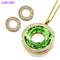 amumiu charming women wedding jewelry sets for dresses dating accessories green crystal glass necklace earrings sets js062e