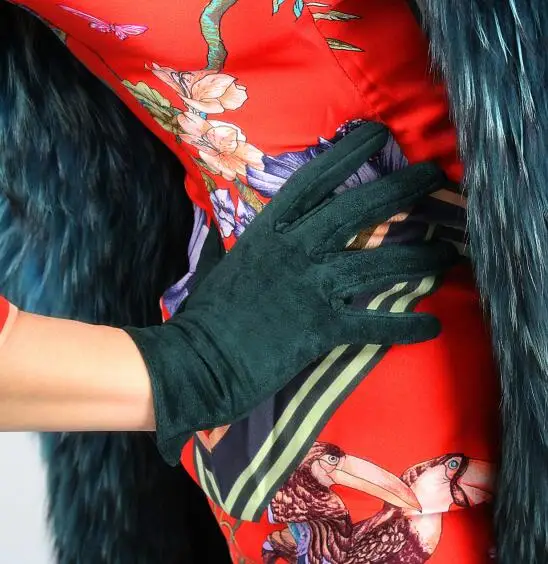 

Women's faux suede leather dark green short gloves female sexy club party dress fashion driving glove 21cm R1283