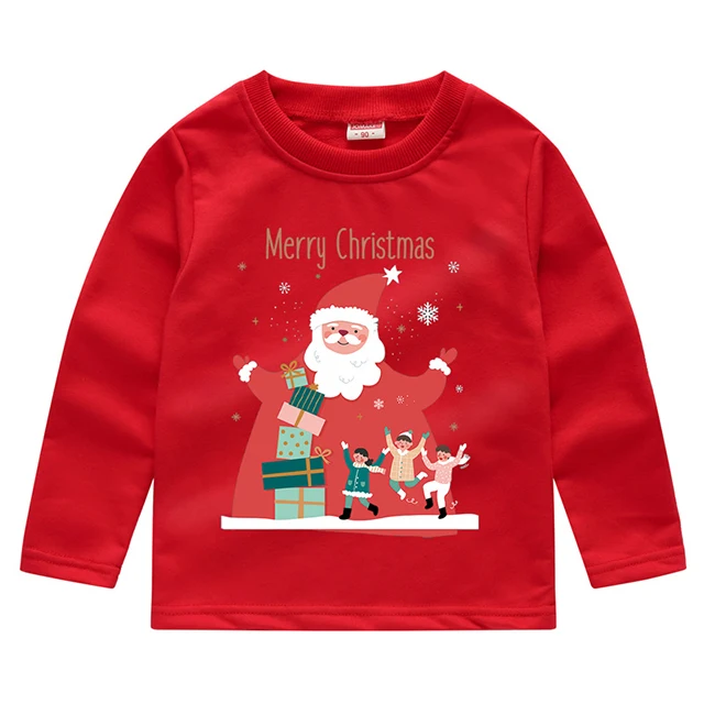 New Baby Girls Christmas Sweatshirts Autumn Winter Children Sweatshirts Long Sleeves Sweatshirts T-shirt Kids Clothes - Цвет: Red