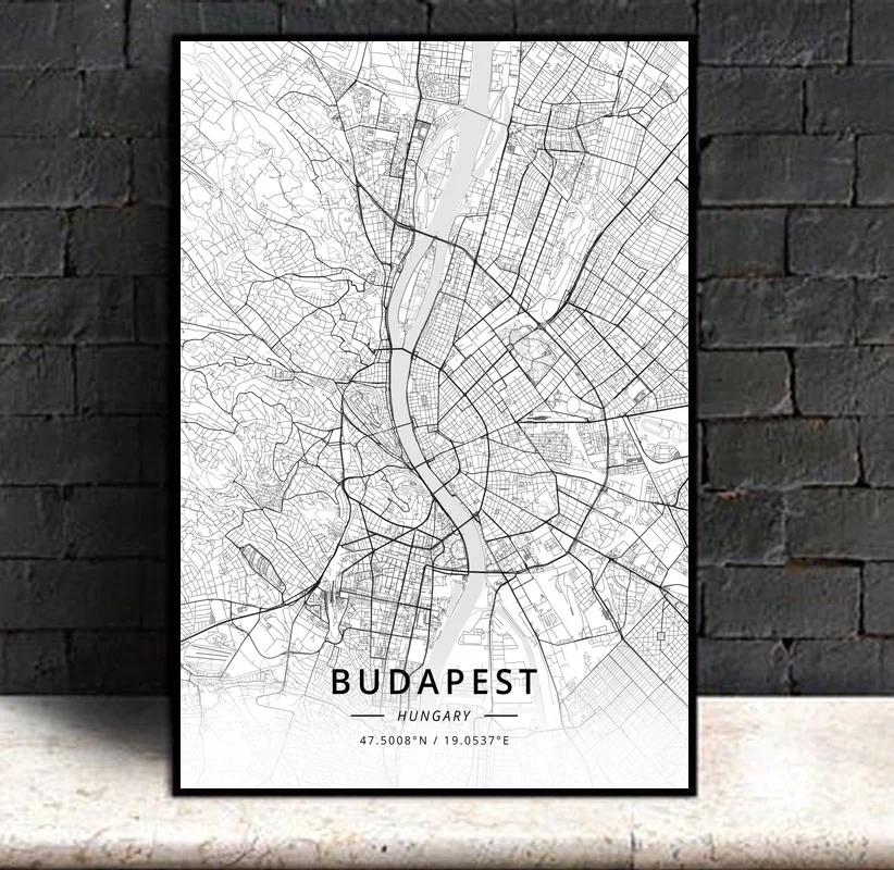 Budapest Hungary Современная Карта города Холст Искусство Печать Декор для дома комнаты