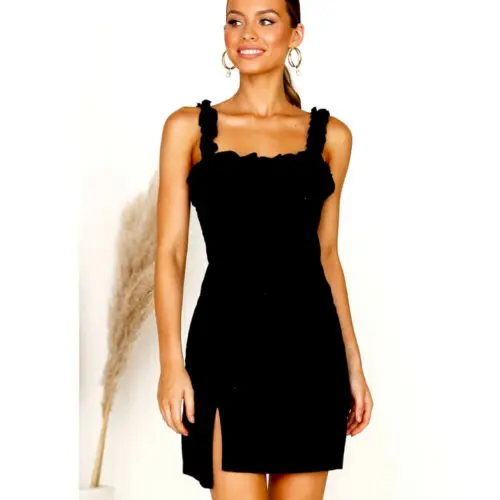 

Women Summer Sleeveless Strap Boho Solid Short Mini Dress Evening Party Party Beach Casual High Waist Pencil Dresses Sundress