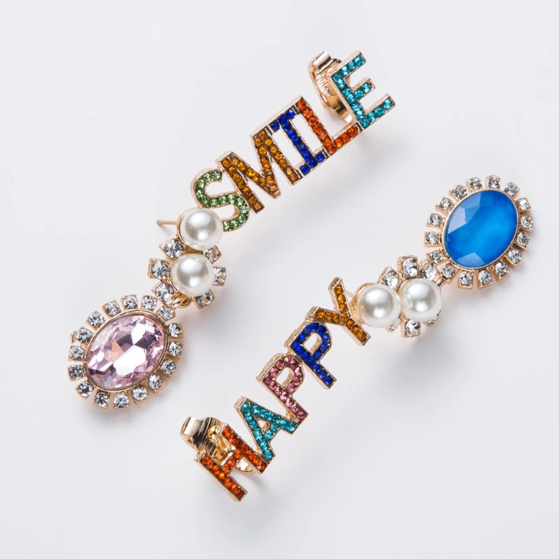 Pomlee Роскошные Happy Smile Висячие серьги Свадебные разноцветные стеклянные