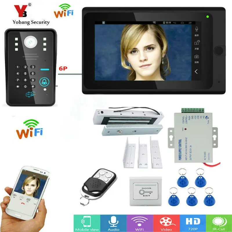 Видеодомофон Yobang 7 &quotTFT проводной/беспроводной Wi Fi RFID пароль видео домофон с