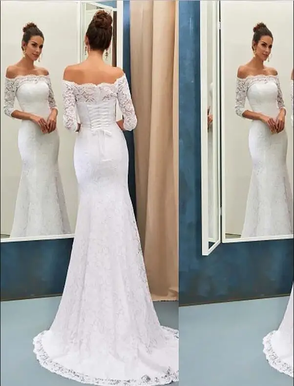 Скромные Элегантные платья русалки de novia 2019 с коротким шлейфом белые кружевные