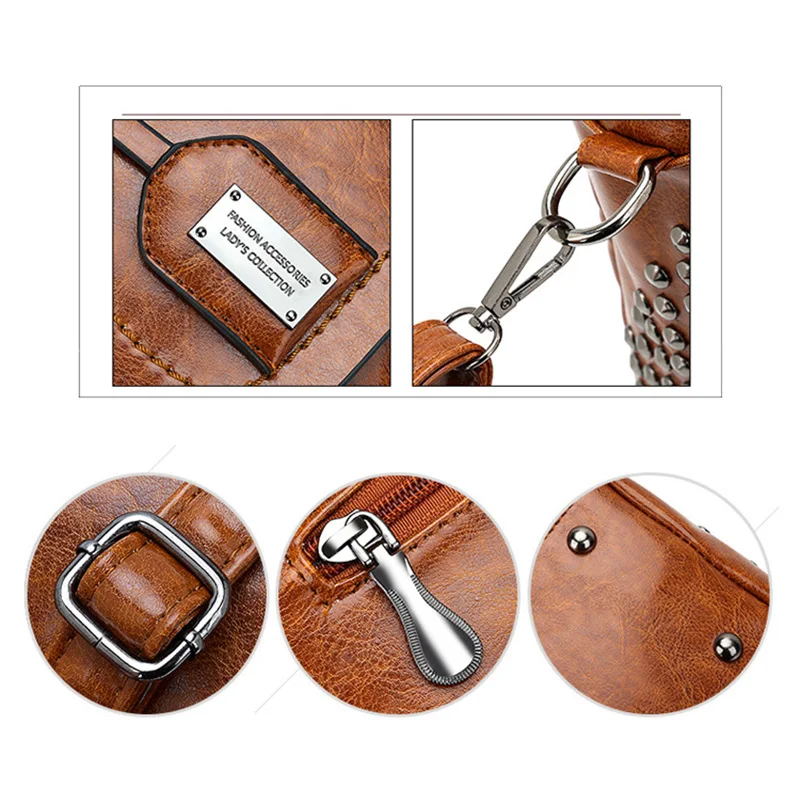 

Women PU Leather Rivets Handbag Large Capacity Casual Tote Crossbody Shoulder Bags New