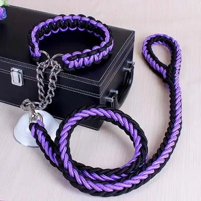 Purple and Black Большой Поводок для Собак прочный канат вязаный питбуль ошейник с P цепочкой поводок для домашних животных для прогулок бегущий Лабрадор открытый 10А - Цвет: Purple and Black