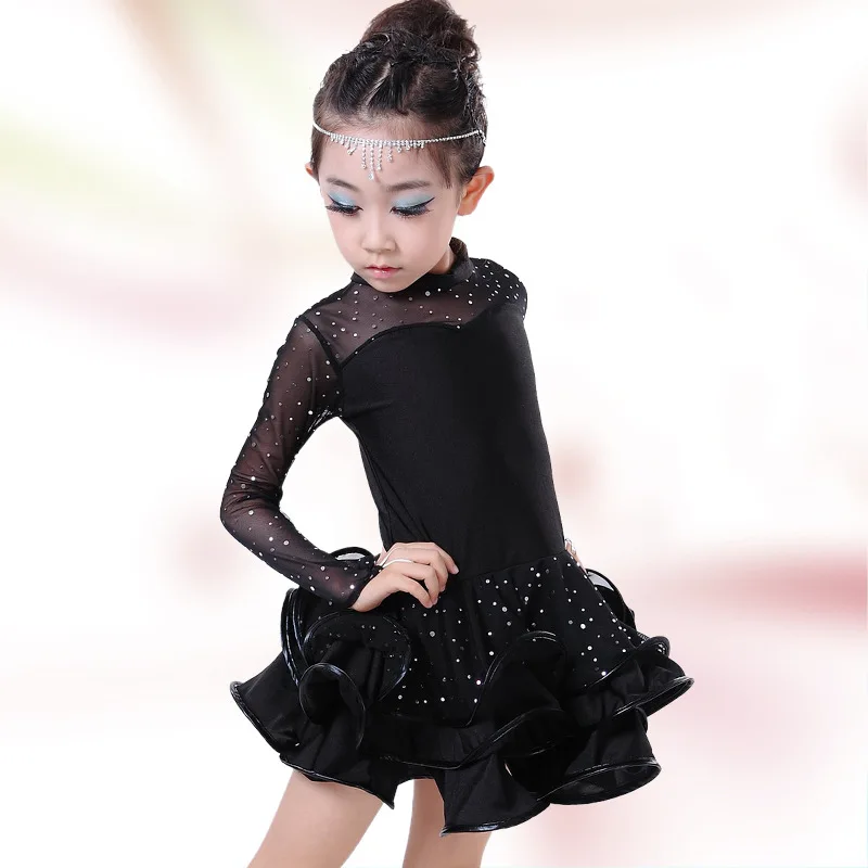 Кружевное платье с кисточками и блестками для латинских танцев девочек без