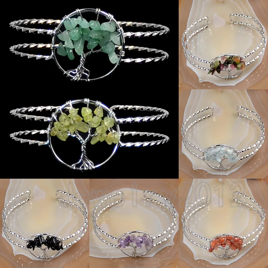 5 шт./лот Amethy st Gems Тоны Дерево жизни манжеты целительная Рейки Чакра чипы бисер