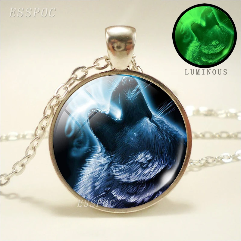 Светящееся ожерелье с изображением волка стеклянный кабошон подвески для женщин и мужчин вечерние подарки