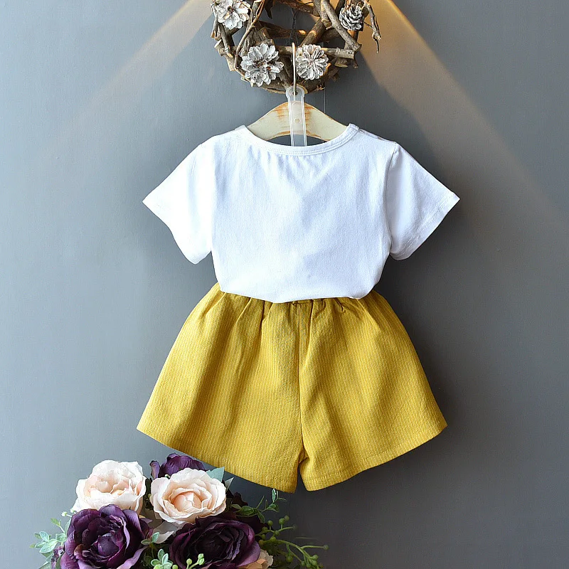 

2019 fashion flower summer girl clothing set 2pcs toddler girl clothes summer t shirts+ pant set cute princess children suit