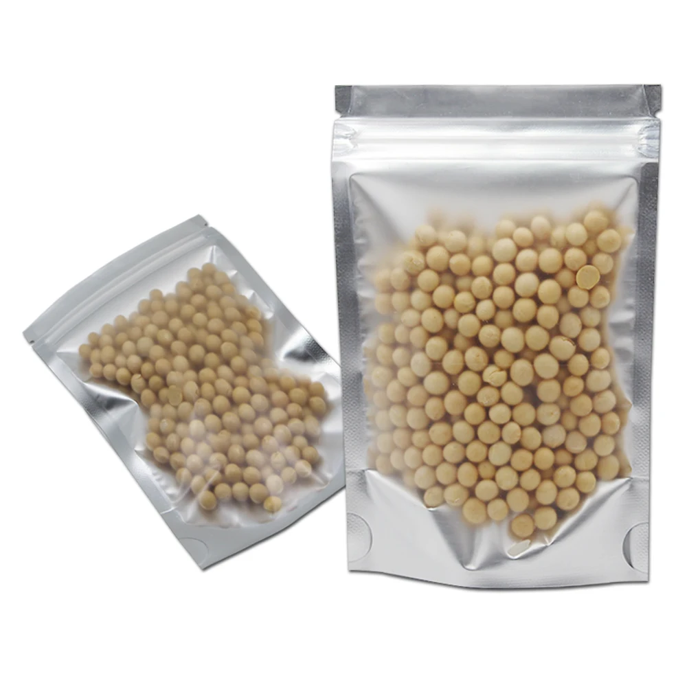 100 шт./лот стоьте вверх золото/ясная алюминиевая фольга замком на молнии само