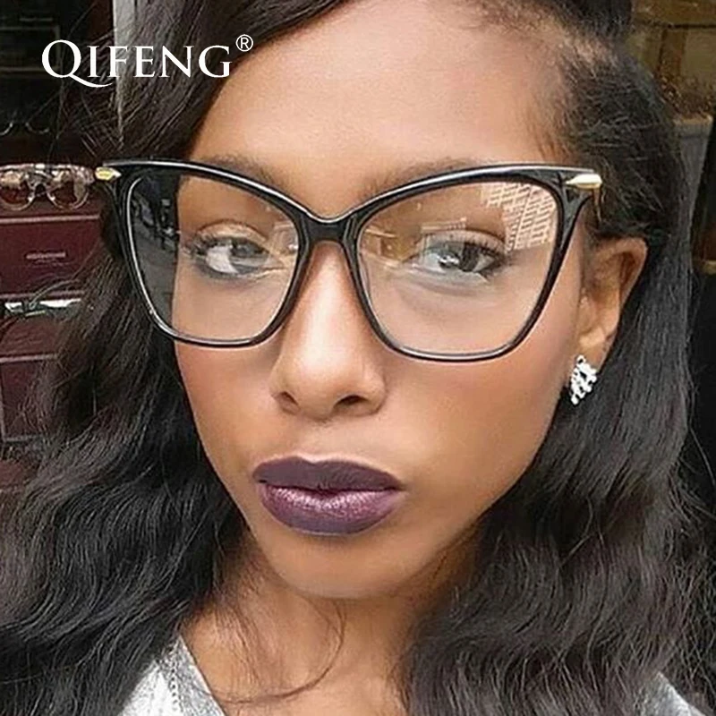 

Optical Eyeglasses Frame Women Computer Cat Eye Glasses Spectacle Frame Female For Women's Transparent Clear Lens QF113