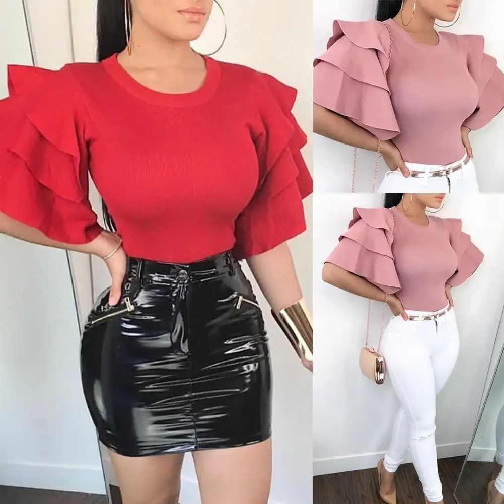 2018 Womens Short Sleeve Blouse Peplum Summer Tops Ladies Long Office Shirts Plus Size Ruffle Femme | Женская одежда