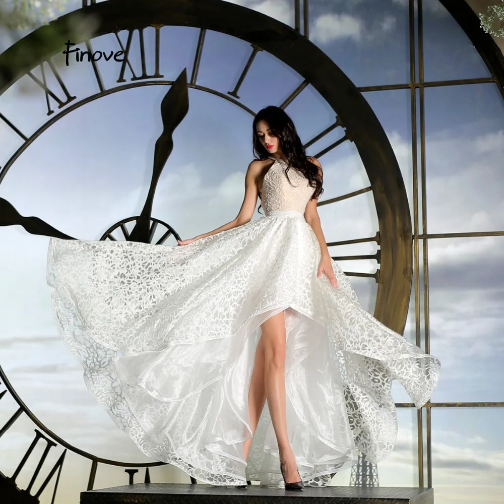 Женское кружевное платье Finove белое для выпускного бала с кристаллами и жемчугом