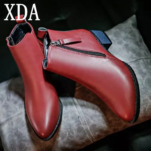 XDA New Autumn Winter Women shoes Female Side zipper pointed toe Boots Women Ankle boots Vintage Fashion Martin boots