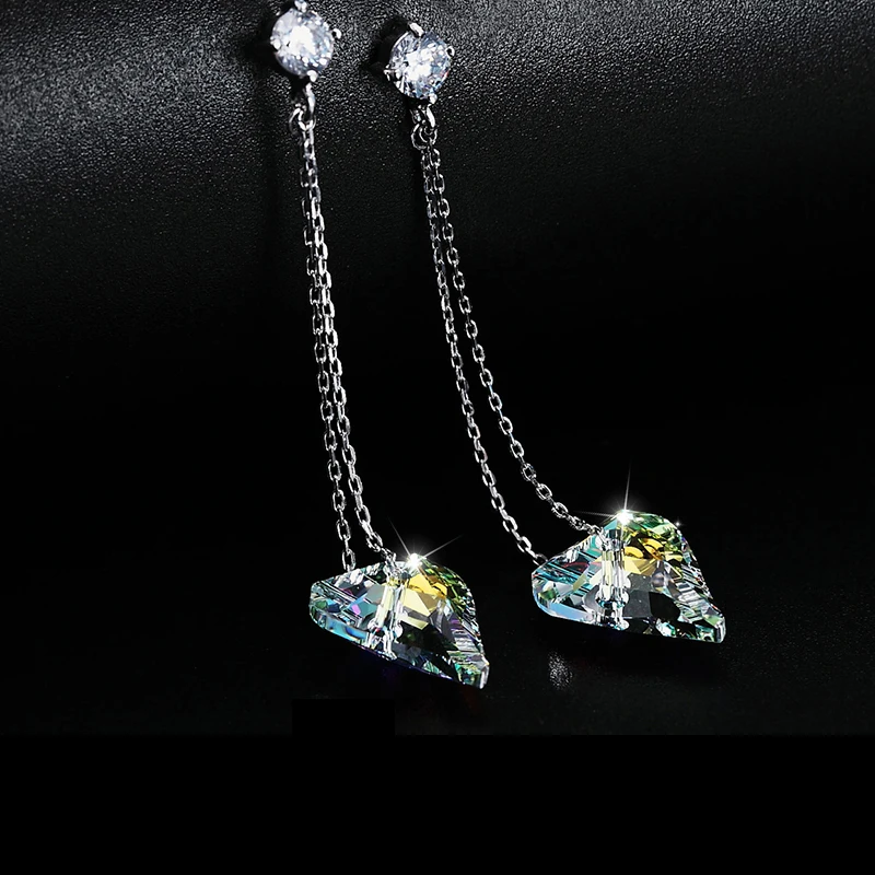 Женские серьги-подвески с кристаллами Swarovski Серебристые в форме дикого сердца на