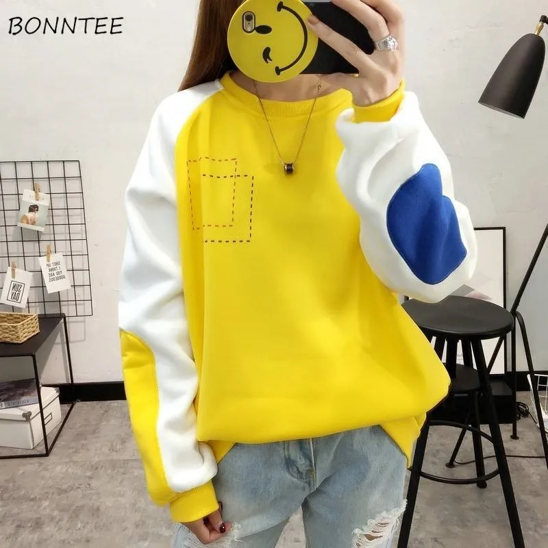 

Толстовки женские Ulzzang Harajuku, высокое качество, свободные, пэчворк, Осень-зима, модные, в Корейском стиле, женская одежда, шикарные, повседневн...