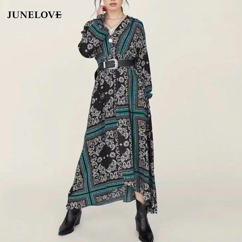 Женское Ассиметричное платье JuneLove повседневное длинное в стиле ретро с длинным
