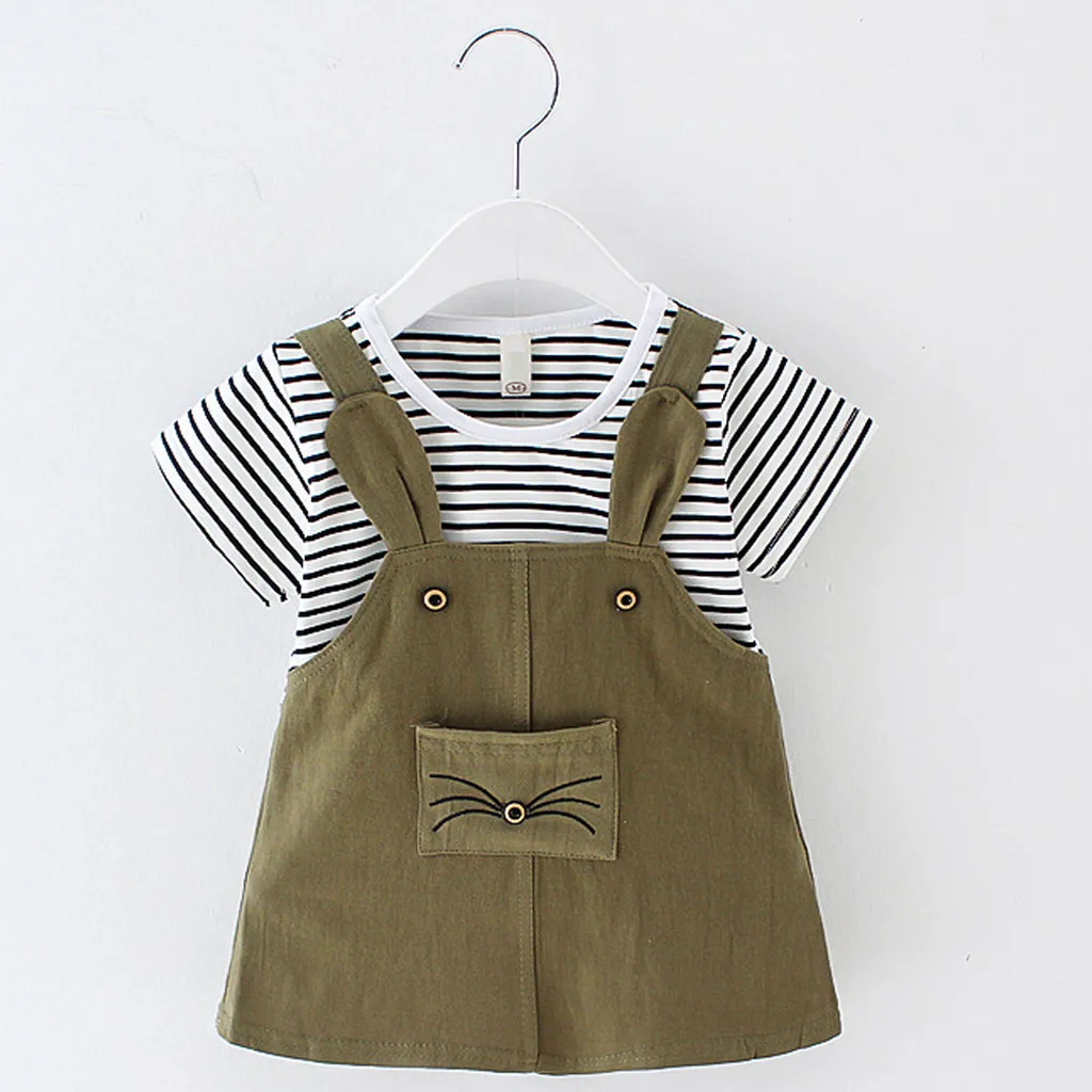 Летнее платье для девочек хлопковая летняя одежда маленьких в полоску с