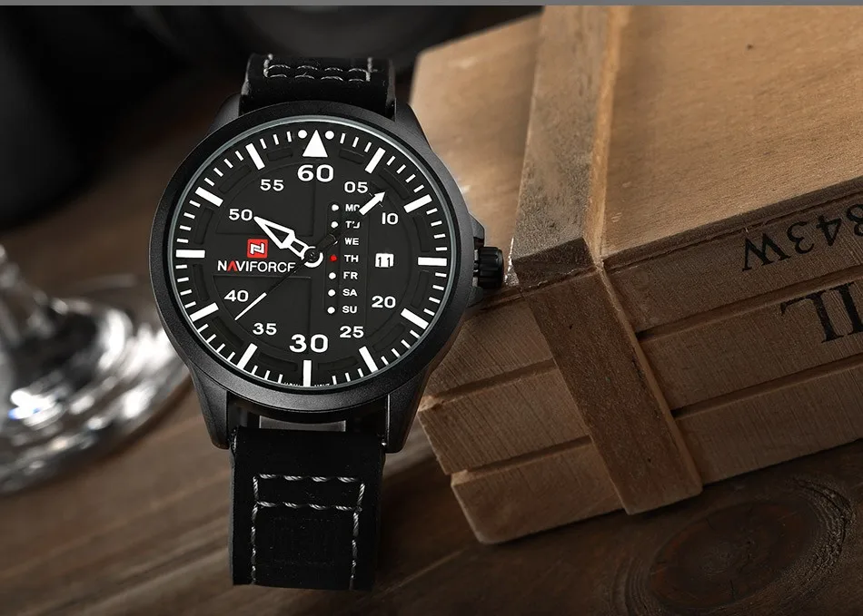 NAVIFORCE мужские часы с датой недели, спортивные мужские часы, Топ бренд, Роскошные военные армейские деловые кварцевые мужские часы с кожаным ремешком, новинка 9074