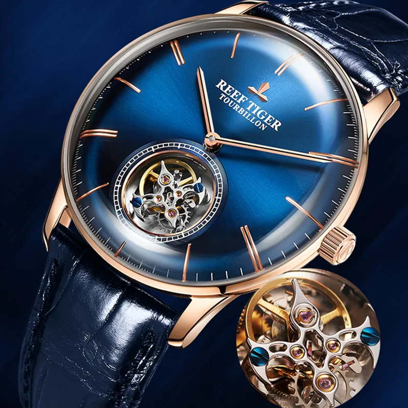 Риф Тигр брендовые модные механические водонепроницаемые Tourbillon часы мужские