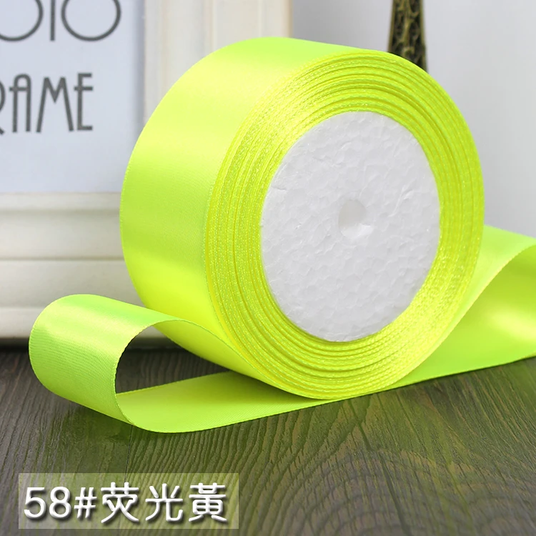 fluorescence yellow 6/10/15/20/25/40/50 мм) 22 м Slik Атласная Лента Свадебная вечеринка украшения пригласительный билет подарочная упаковка поставки DIY Лук Craft - Цвет: fluorescence yellow