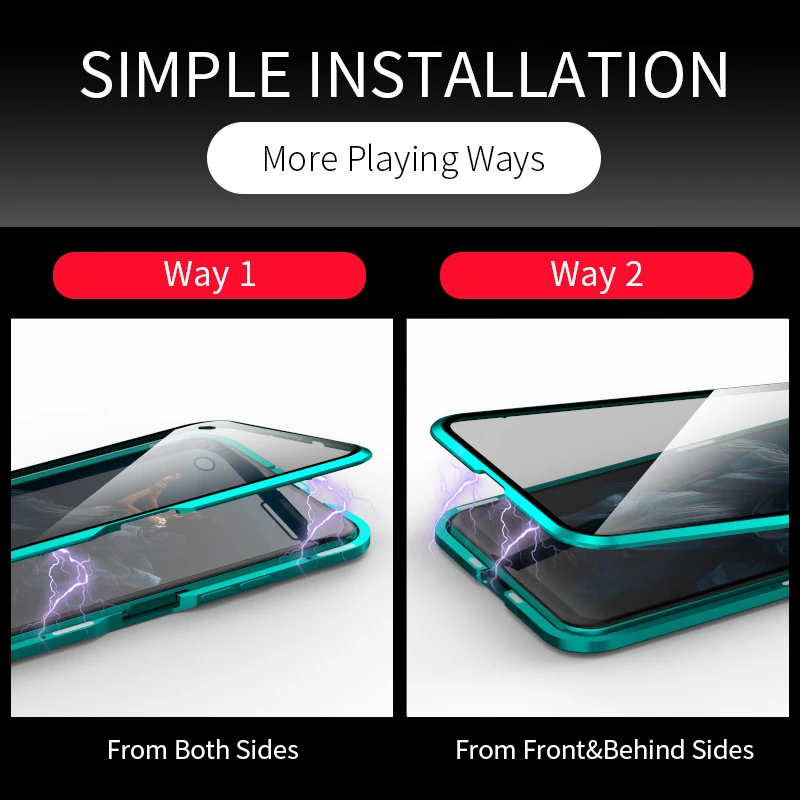 360 Полное покрытие двухстороннее стекло встроенный Магнит металлическая рамка