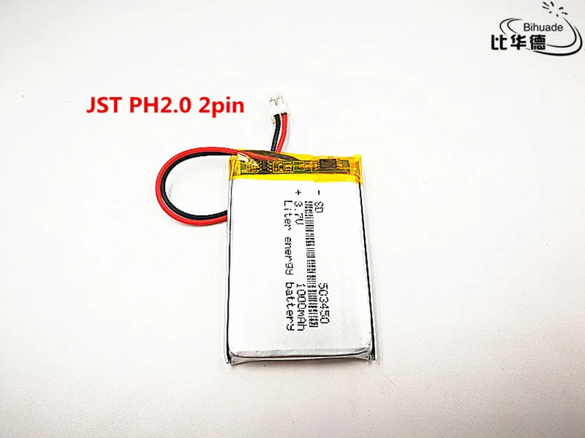 

5pcs/lot JST PH 2.0mm 2 pi Good Qulity 3.7V,1000mAH,503450 Polymer lithium ion / Li-ion battery for TOY,POWER BANK,GPS,mp3,mp4