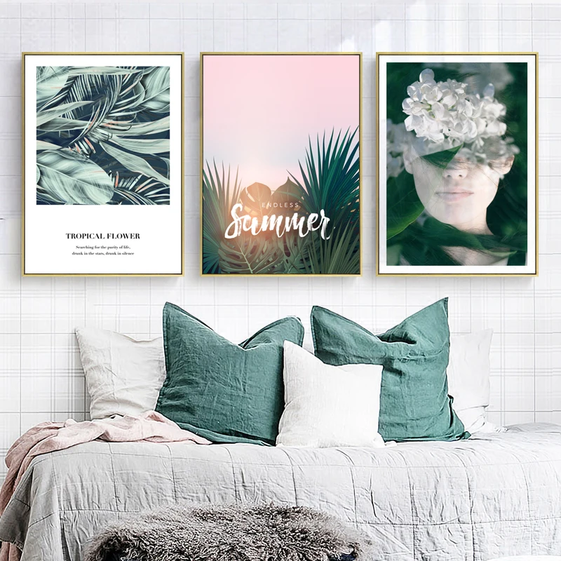 

Nordic Summer With Quote Canvas Painting Poster Green Plants Sunrise Wall Art Pictures For Living Room Bedroom Aisle Print Decor