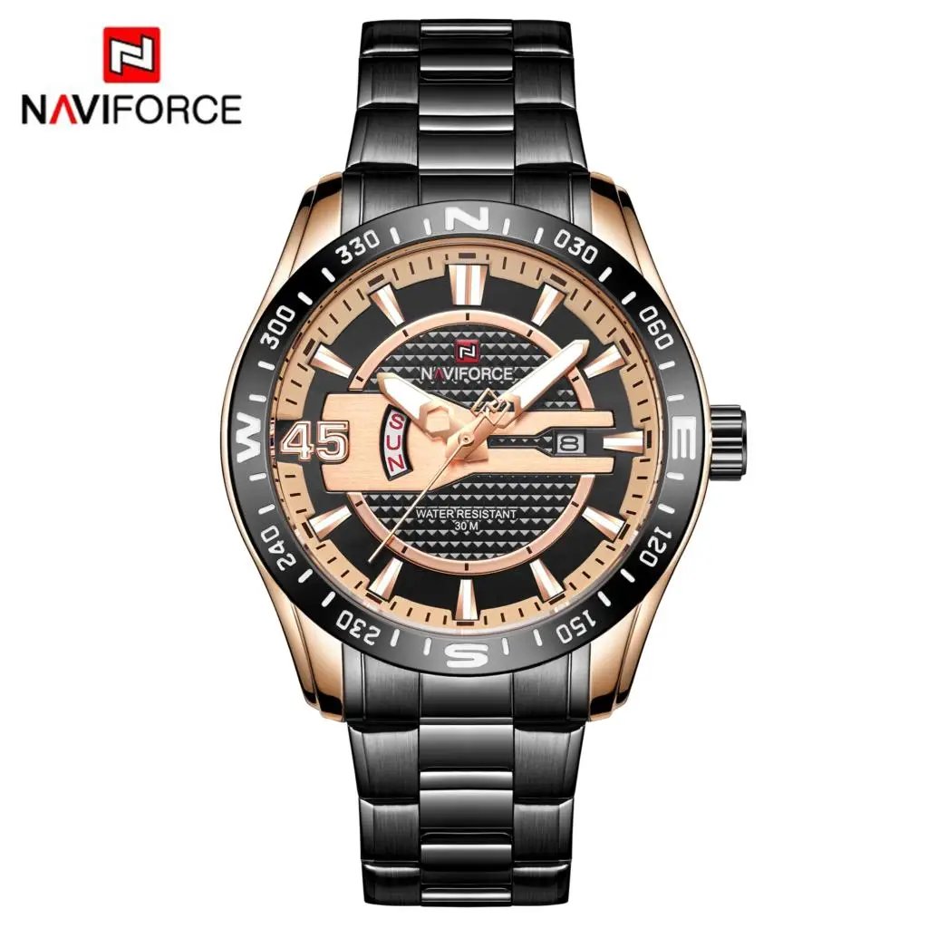 Часы наручные NAVIFORCE Мужские кварцевые люксовые брендовые полностью стальные