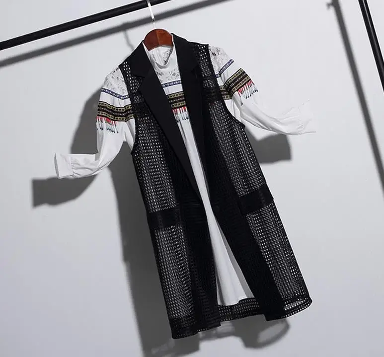 Новый однотонный кардиган с вырезами длинный женский Свободный Повседневный