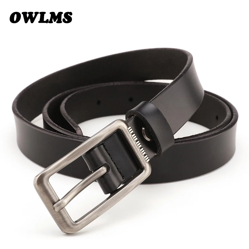 Ремень из воловьей кожи для женщин широкий черный ремень натуральной с пряжкой