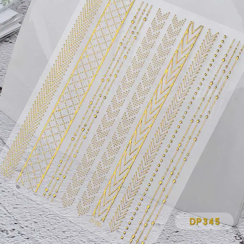 DP345 3D наклейки на цепочке, декоративные наклейки, Переводные металлические волнистые полосы, маникюр, ногти, искусство, золото/серебро, блестящая полоса, сердце любовь - Цвет: DP345