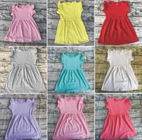 multiple color neck ruffle girls dress children wholesale baby high quality cotton dress