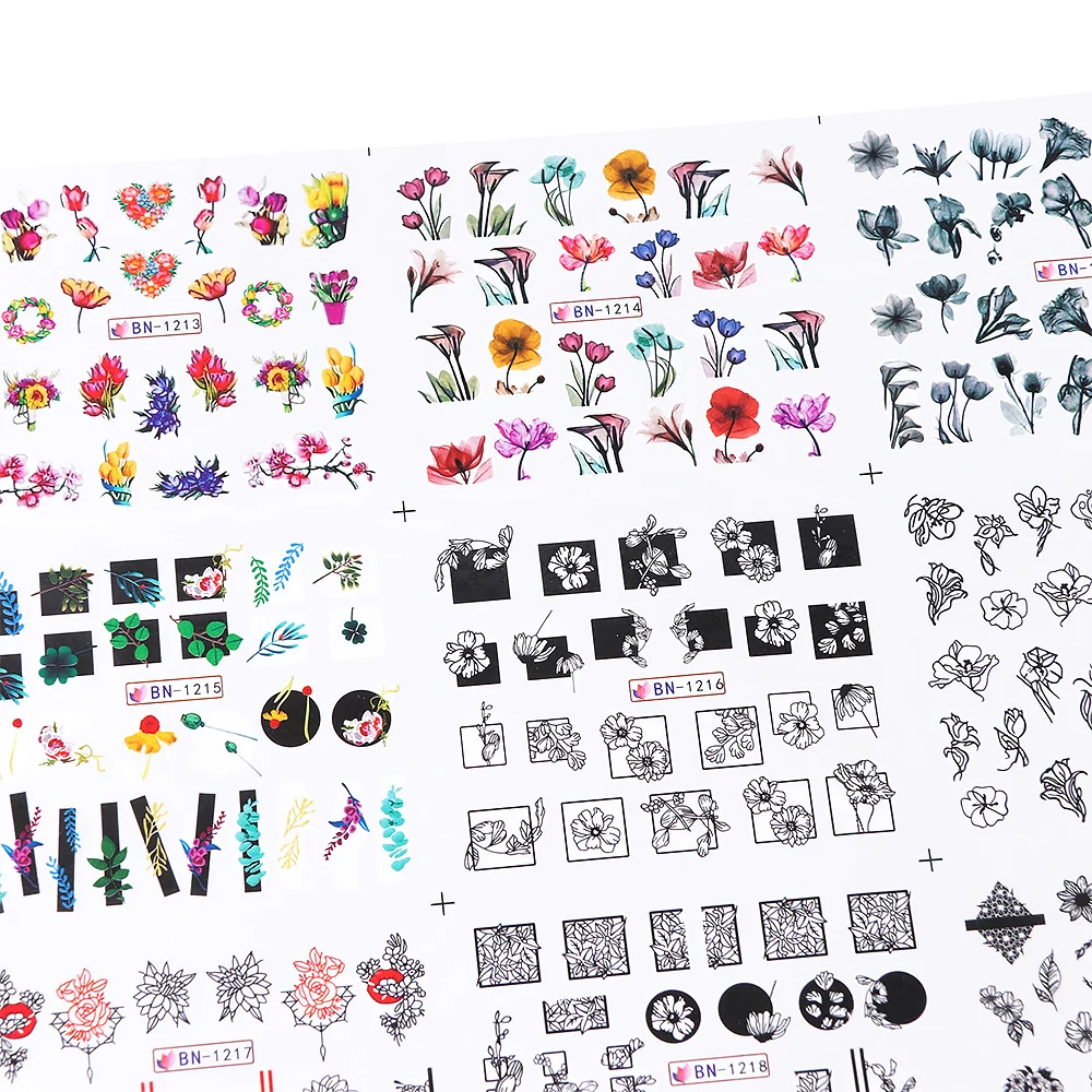 12 шт. Водные Наклейки для ногтей акварельные чернила кружевные цветы полый