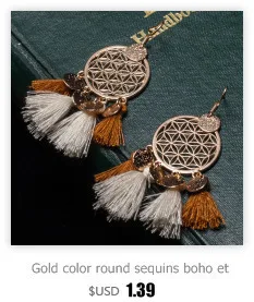Gold color round sequins boho ethnic tassel drop earrings Women ladies fashion earring bohemia statement vintage wedding