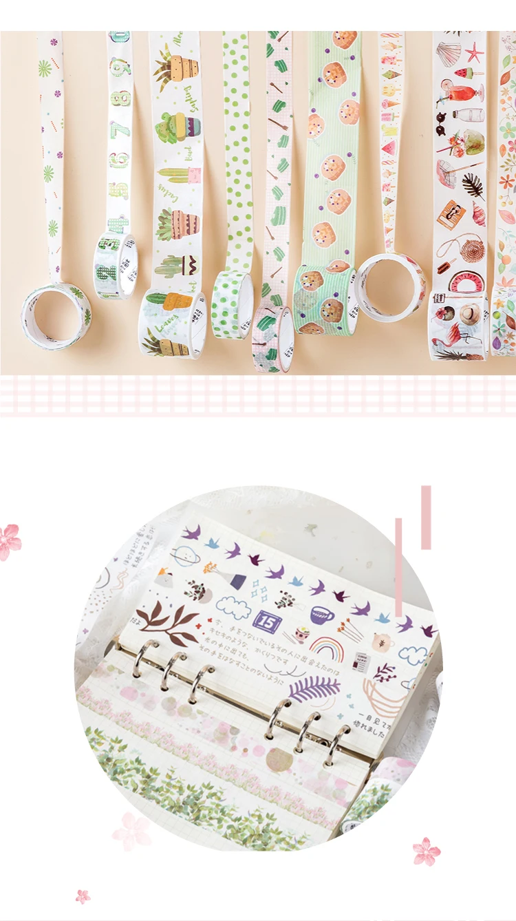 3 pcs/pack Plant Animal Food Seven Points Girl Heart Washi Tape Set Adhesive Tape DIY Scrapbooking Sticker Label Masking Tape