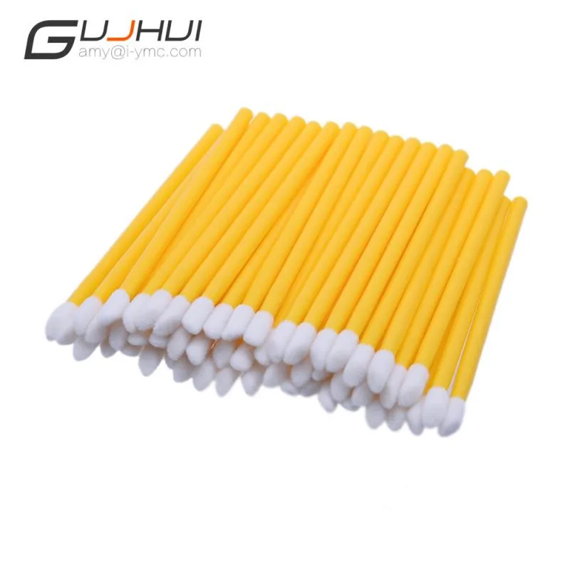 yellow Одноразовая кисть для губ, 50 шт., ручка для очистки ресниц, макияж, губная помада, палочки с кисточкой для туши, очищающая косметика, макияж - Handle Color: yellow