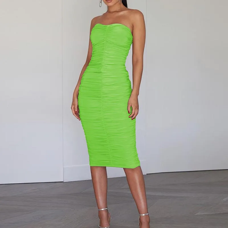 Облегающее платье карандаш с рюшами без бретелек|Женские платья| |