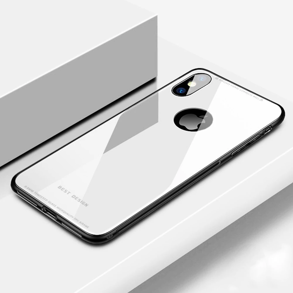 Однотонный чехол из закаленного стекла для телефона для iPhone XS Max XR X 7 8 6 6S Plus задняя крышка для смартфона PC чехол s глянцевый защитный чехол - Цвет: White