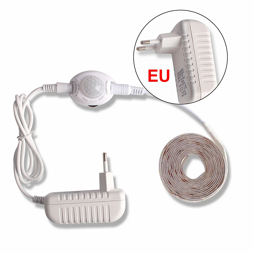 EU Plug Водонепроницаемая светодиодная лента SMD 2835 DC 12 V светодиодный Светодиодная лента с датчиком движения контроллер ТВ ПОДСВЕТКА Диодная лента tira светодиодный - Испускаемый цвет: EU Plug